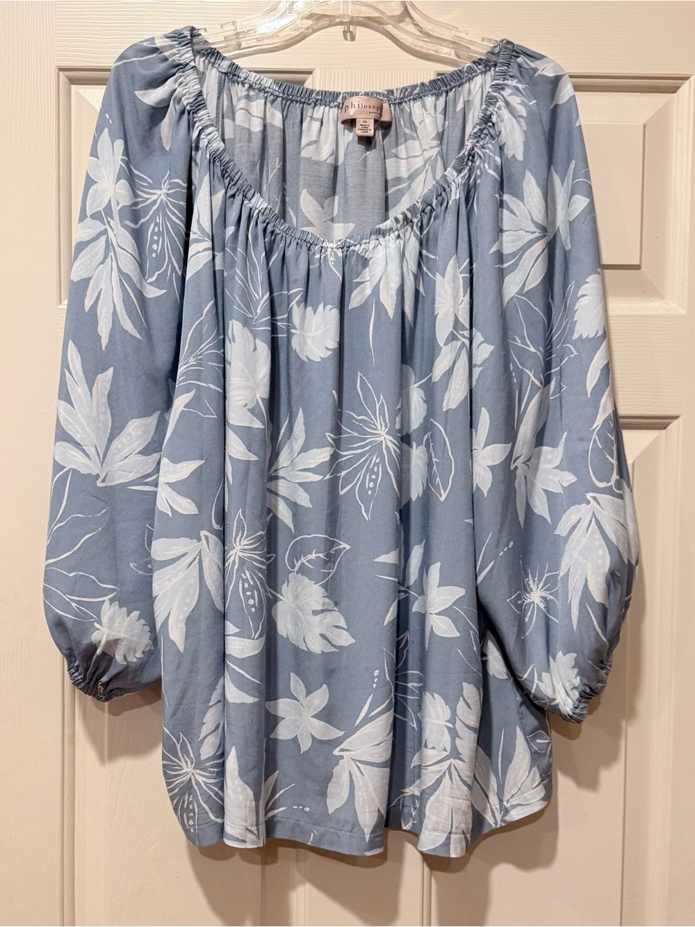 Women's  Light Blue White Floral Off-Shoulder Top Size 3X NEW